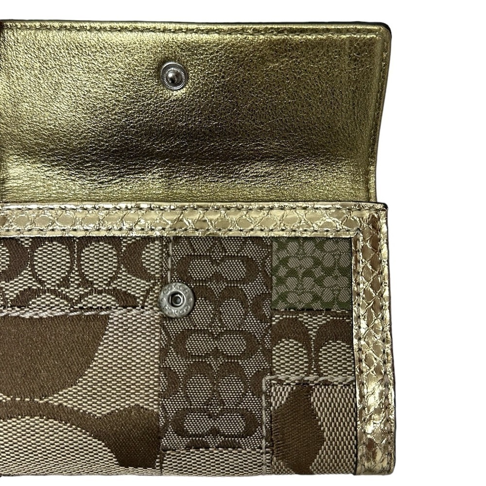 Coach Signature Patchwork Snakeskin Mini Wallet In Khaki/Gold RARE New With Tags - Picture 14 of 15